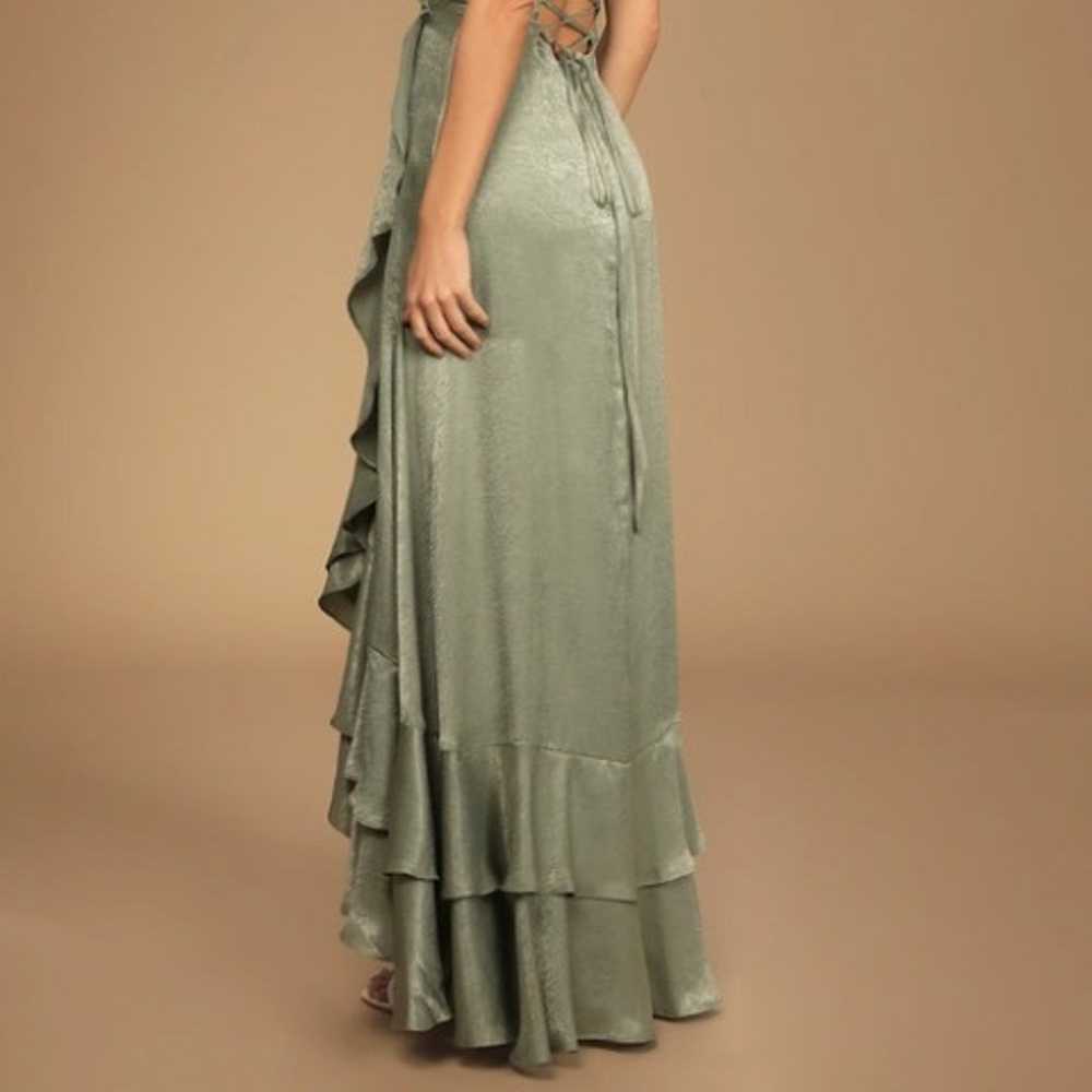 In Love Forever Sage Green Satin Lace-Up High-Low… - image 2