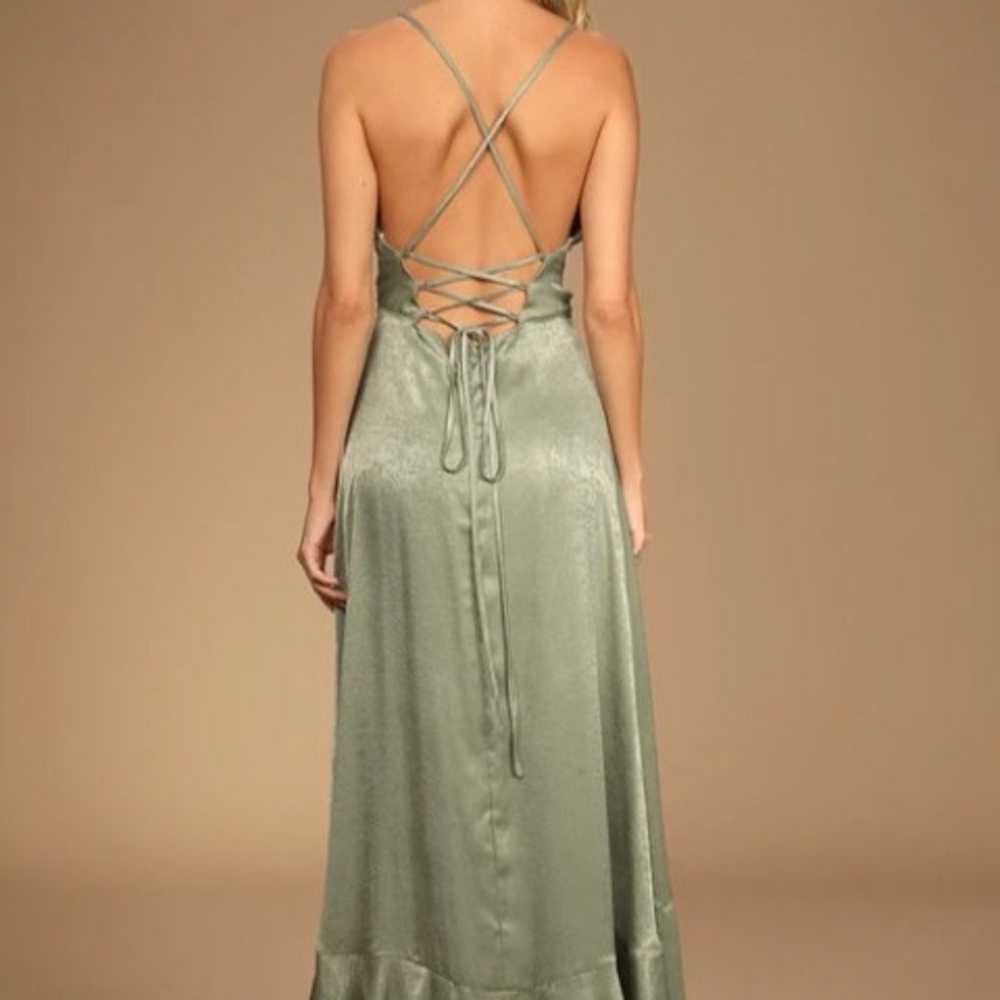 In Love Forever Sage Green Satin Lace-Up High-Low… - image 3