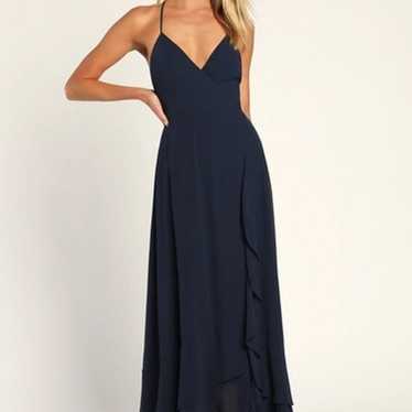 In Love Forever Navy Blue Lace-Up High-Low Maxi Dr