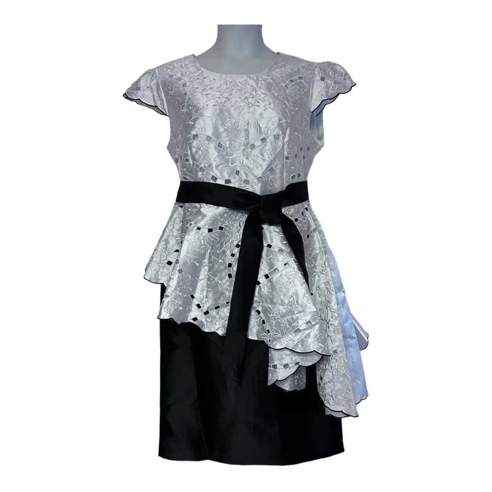 size 16 Black & White Satin Eyelet Midnight Velve… - image 1