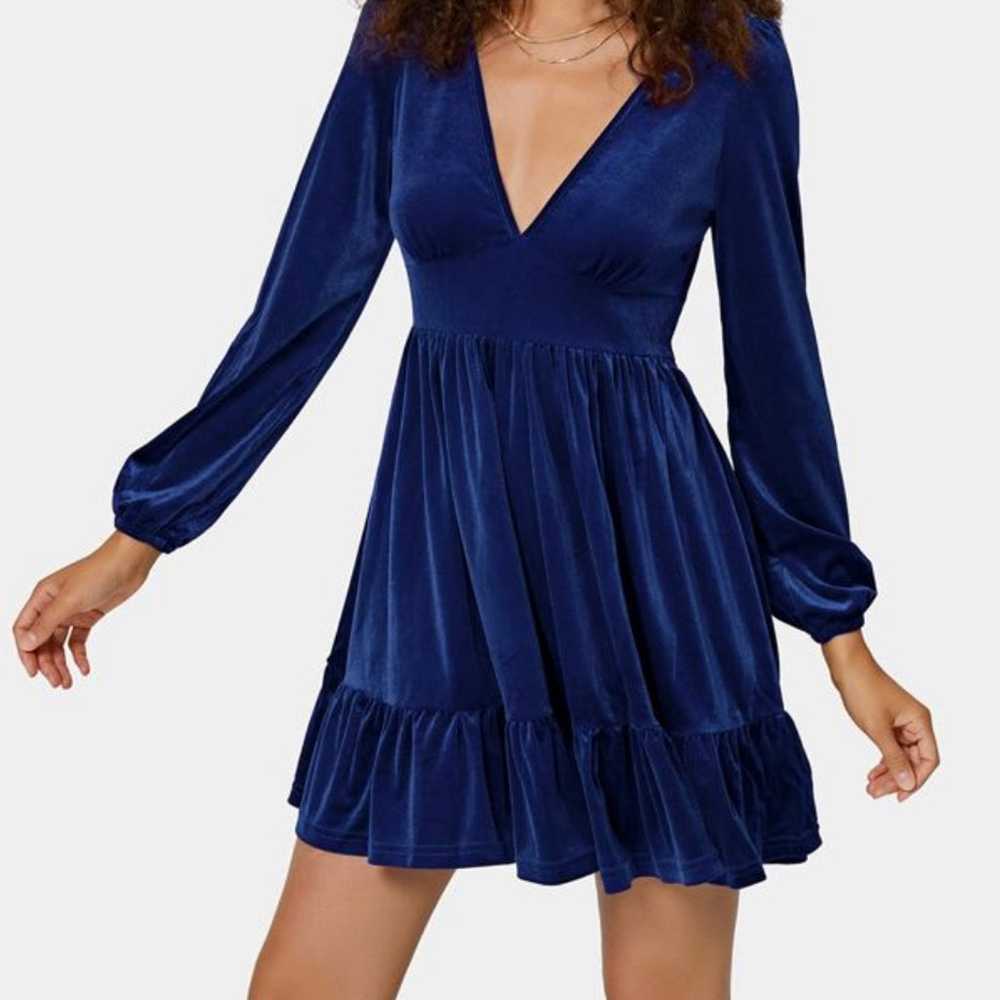 Blue velour plunge dress XL NEW - image 1