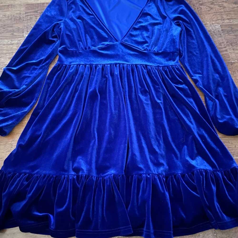 Blue velour plunge dress XL NEW - image 2