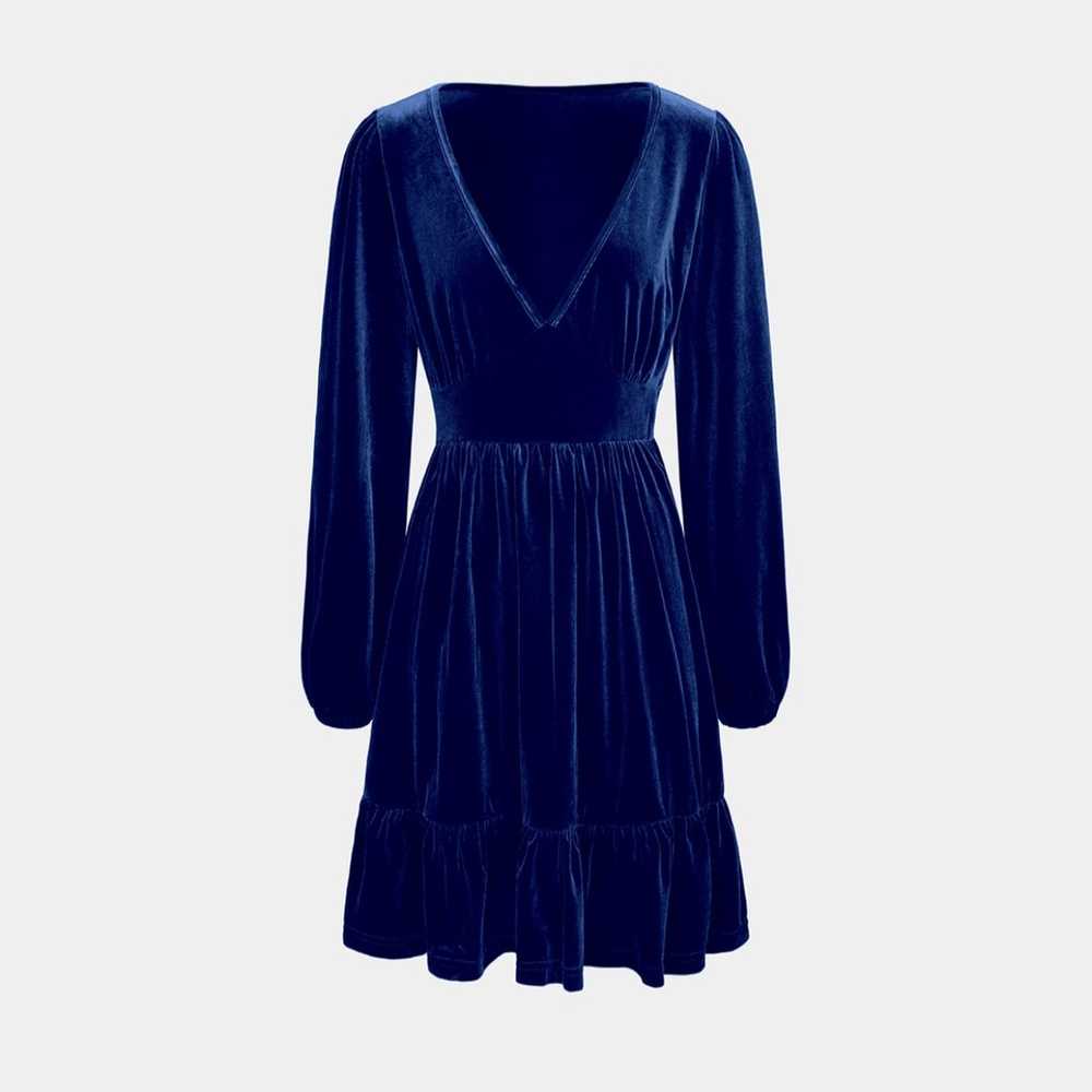 Blue velour plunge dress XL NEW - image 3