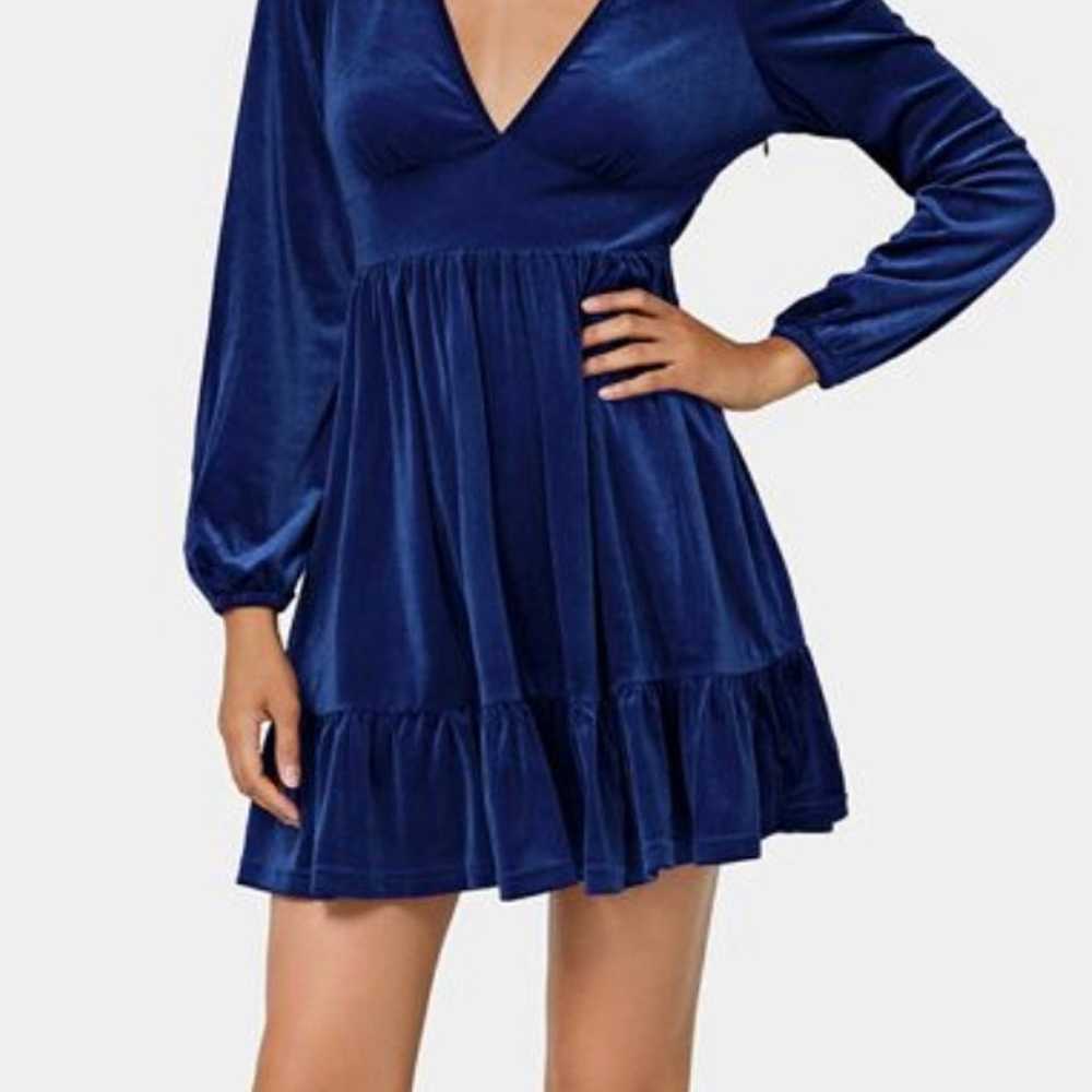 Blue velour plunge dress XL NEW - image 4