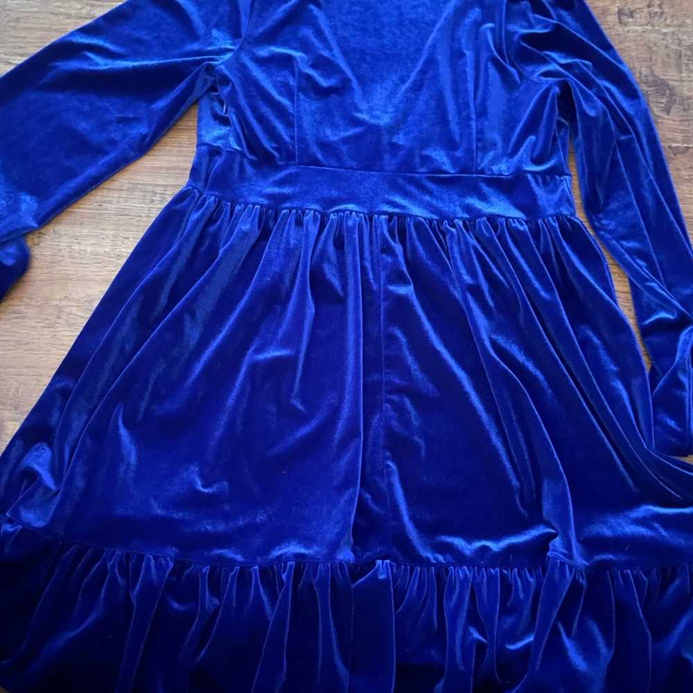 Blue velour plunge dress XL NEW - image 8