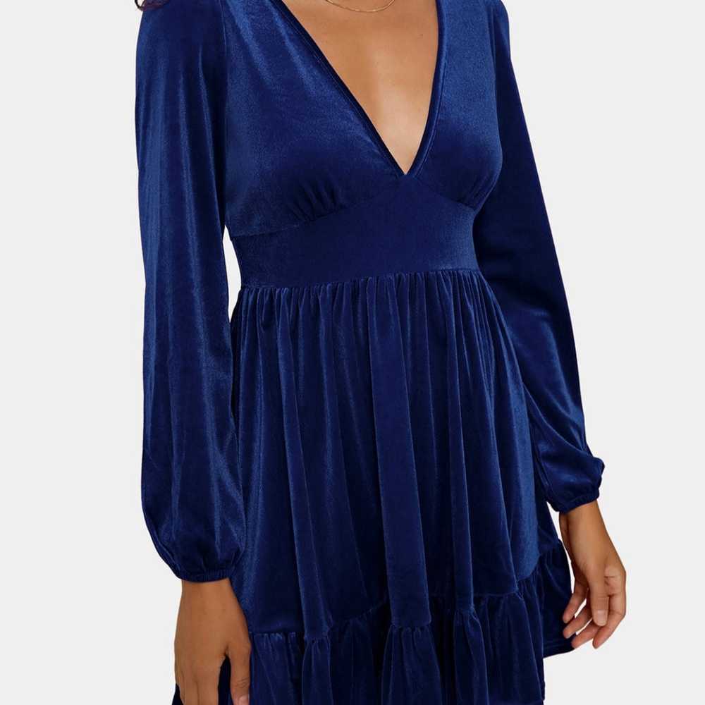 Blue velour plunge dress XL NEW - image 9