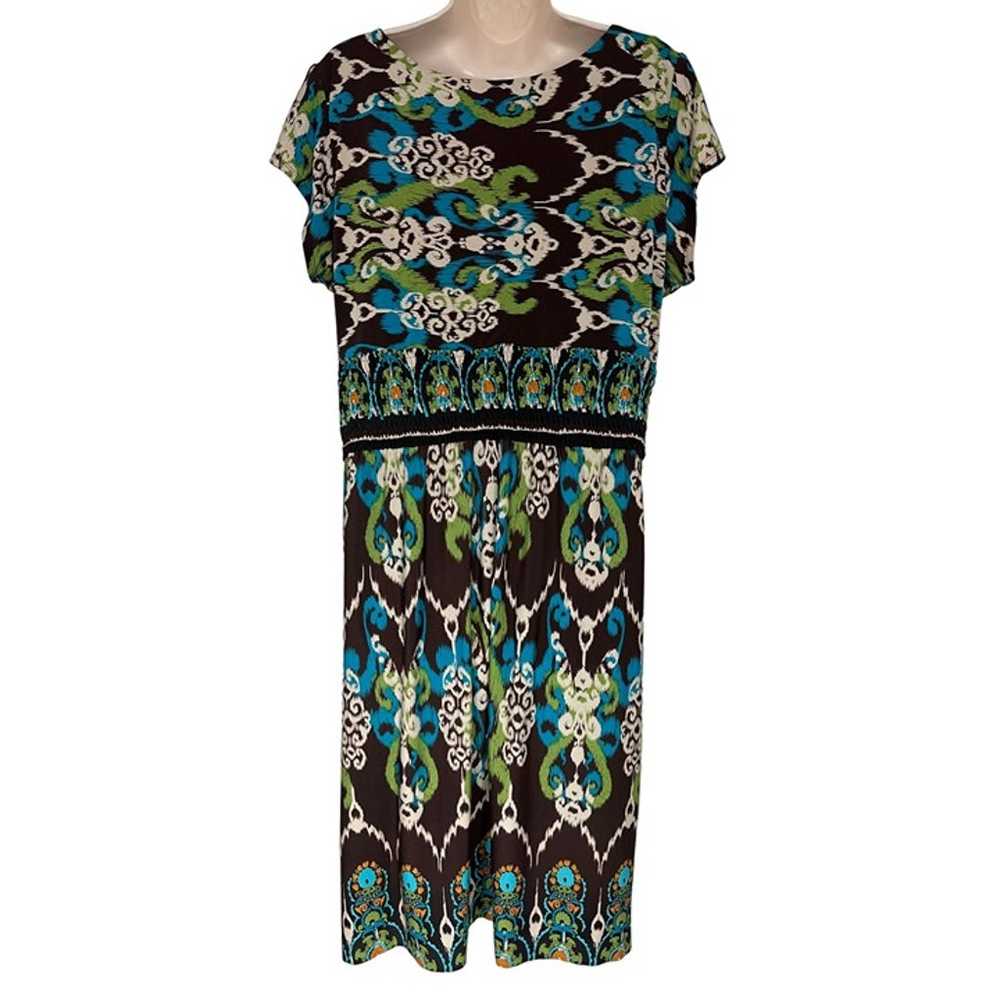 Size 16 XL 1X IKAT PRINT DRESS W/POCKETS Fall Cla… - image 4