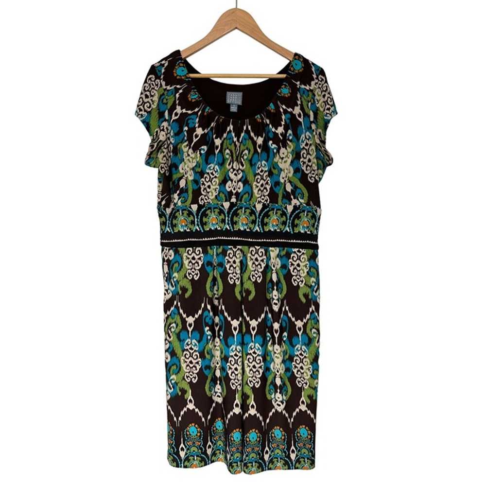 Size 16 XL 1X IKAT PRINT DRESS W/POCKETS Fall Cla… - image 5