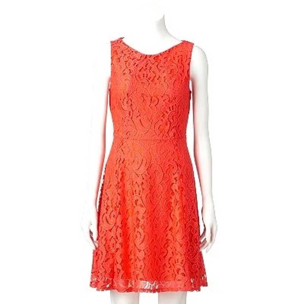 Size 16 VIBRANT CORAL LACE SLEEVELESS FIT & FLARE… - image 1