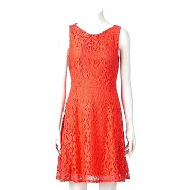 Size 16 VIBRANT CORAL LACE SLEEVELESS FIT & FLARE… - image 1