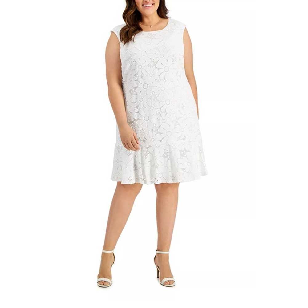 CONNECTED Plus Size Ruffle Hem Lace Dress White S… - image 1