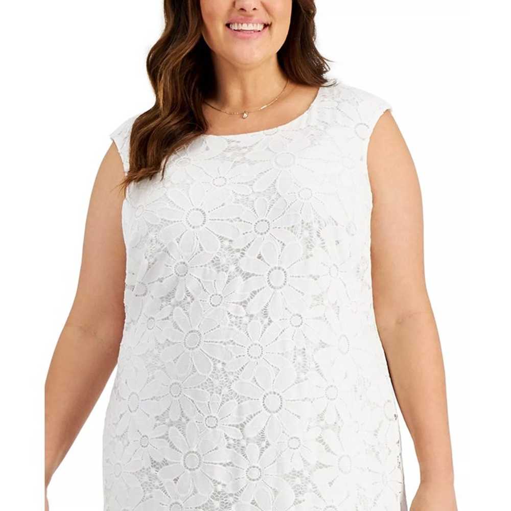 CONNECTED Plus Size Ruffle Hem Lace Dress White S… - image 4