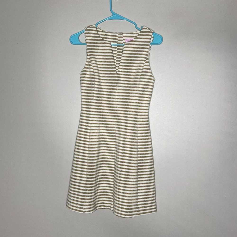 Lilly Pulitzer Brielle Dress XS Gold Striped Line… - image 2
