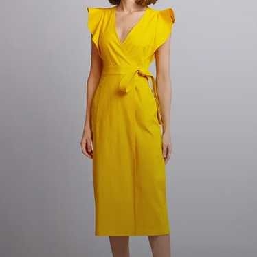 A.L.C Yellow Linen Walker Ruffle Midi Wrap Dress … - image 1