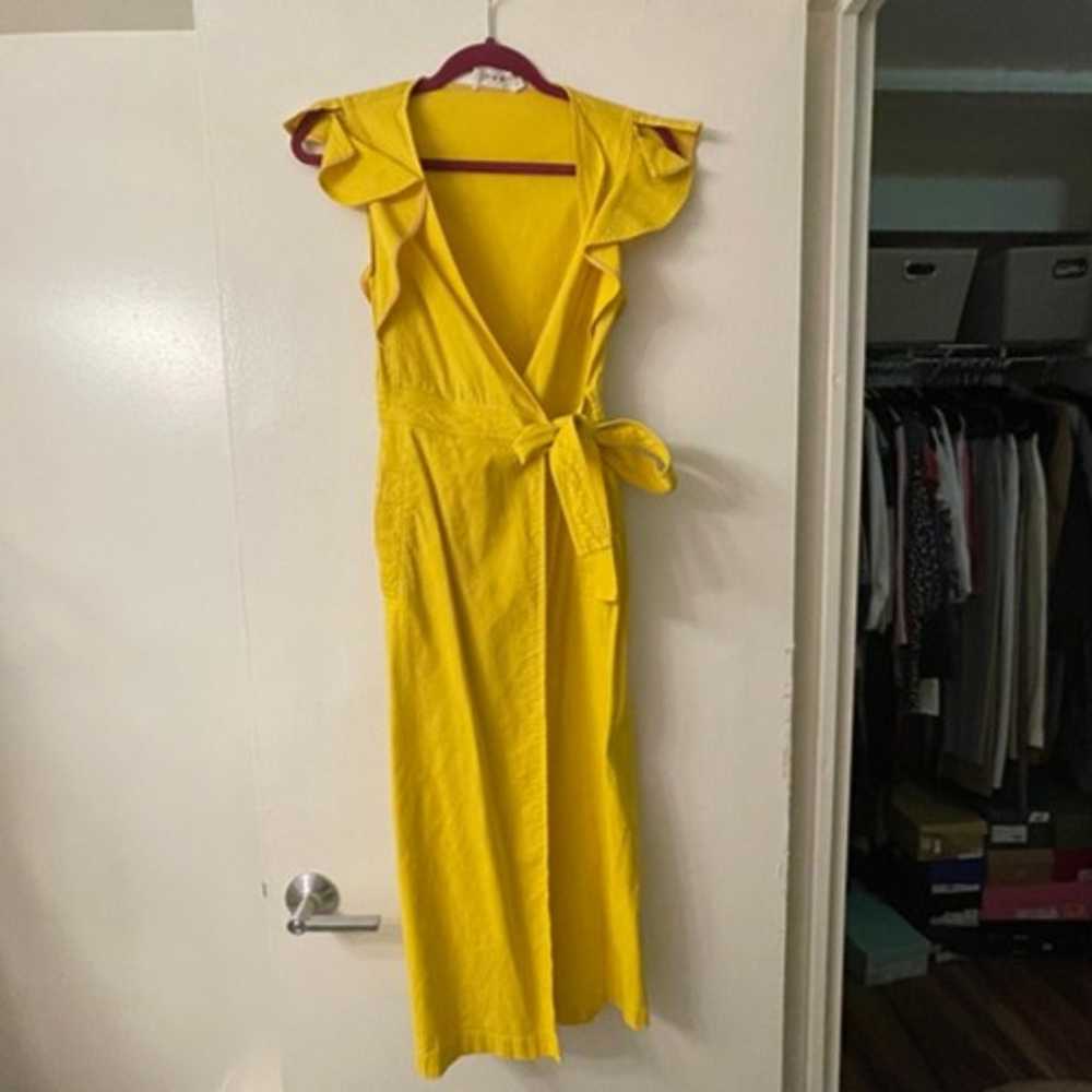 A.L.C Yellow Linen Walker Ruffle Midi Wrap Dress … - image 4