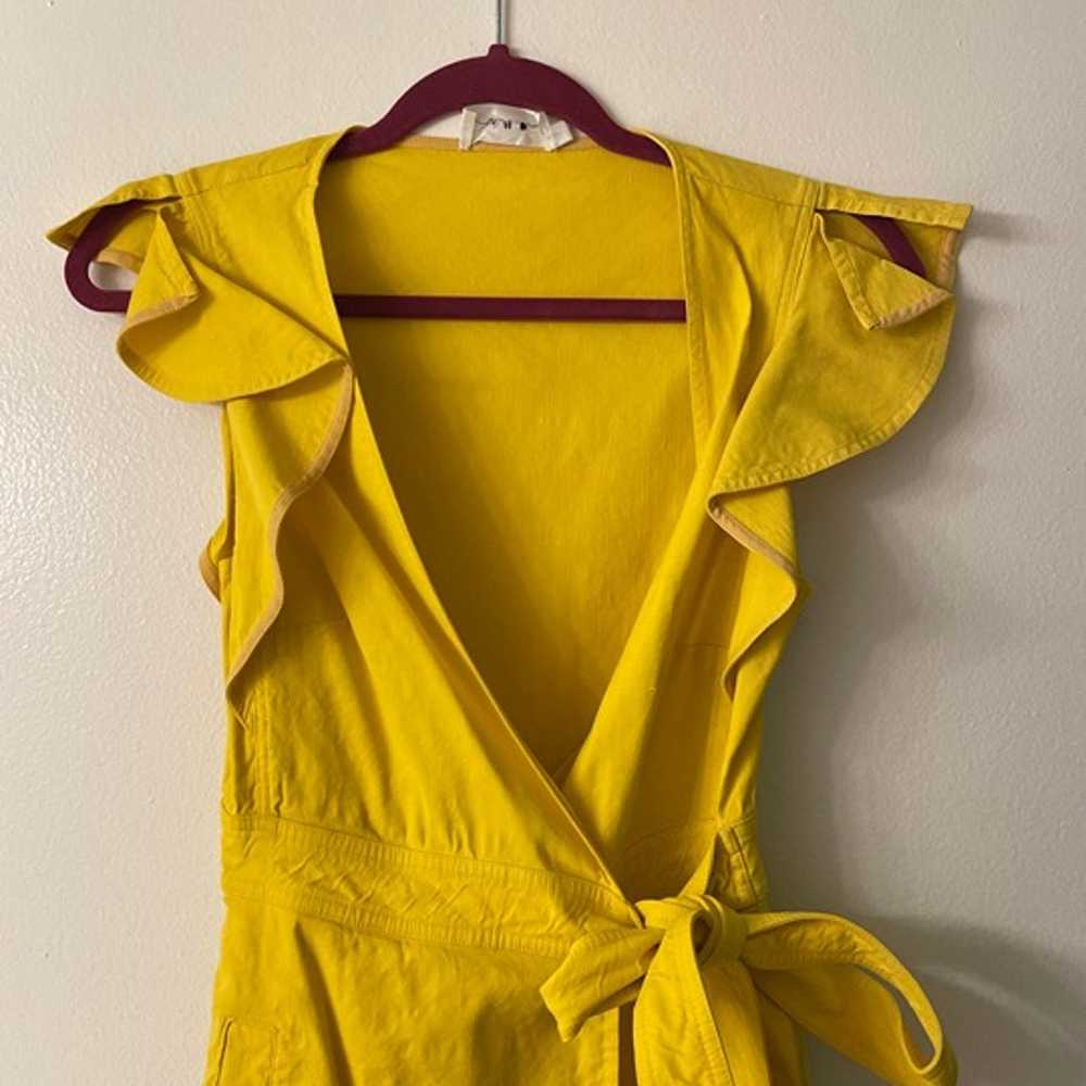 A.L.C Yellow Linen Walker Ruffle Midi Wrap Dress … - image 5