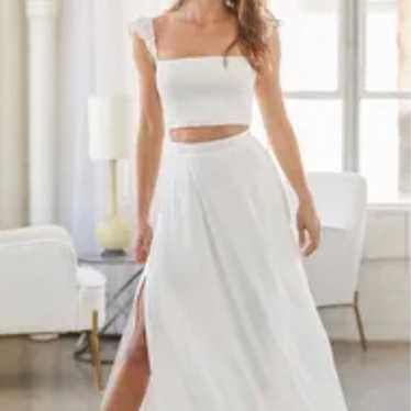 Lace and Chiffon Two Piece Wedding Dress Crop Top Maxi