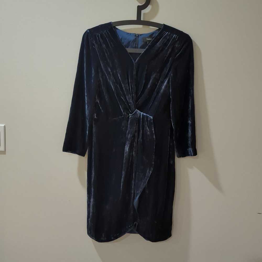 THEORY Blue Velvet Silk Blend Surplice Dress - image 2