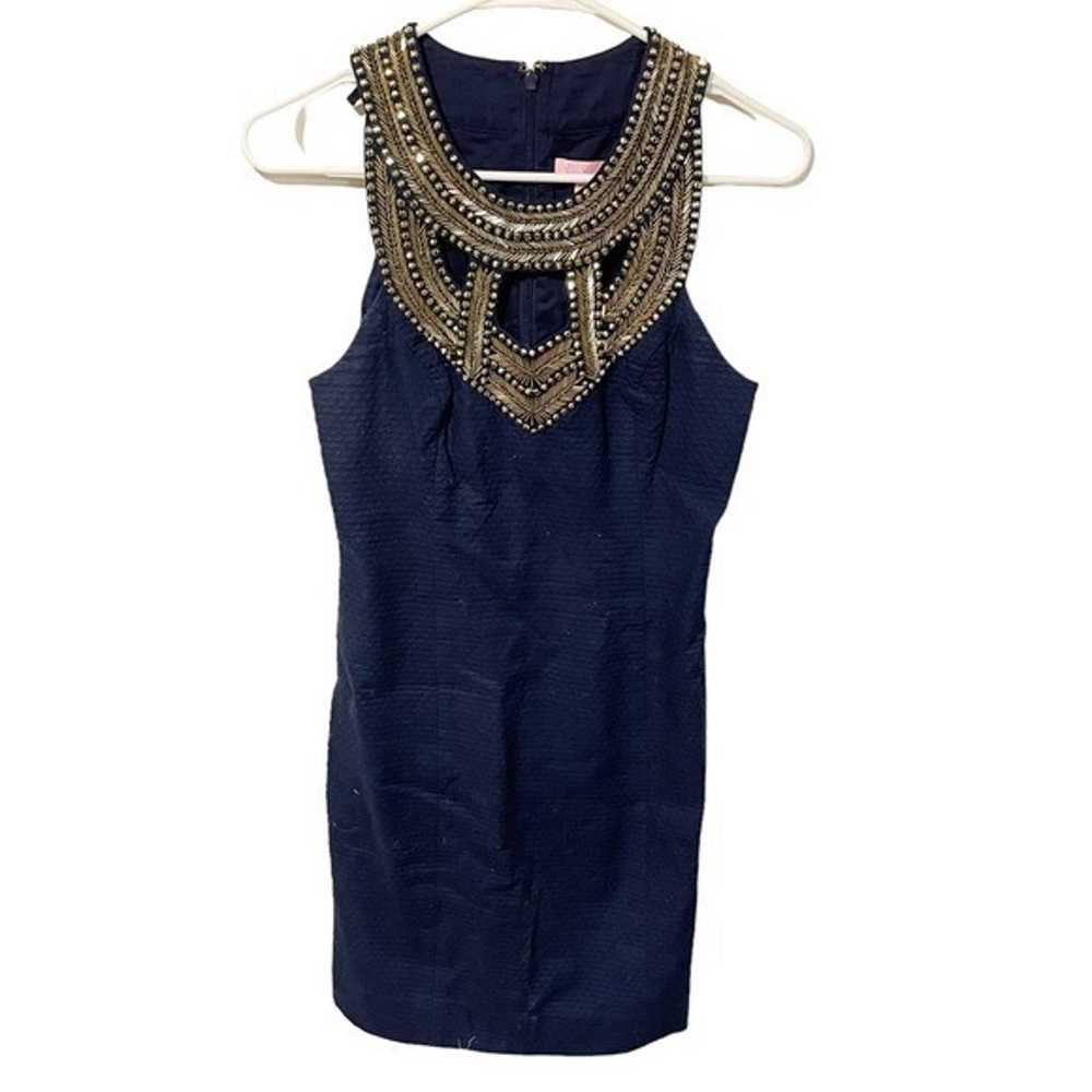 Lilly Pulitzer Size 0 Carlton Navy Blue Gold Bead… - image 2