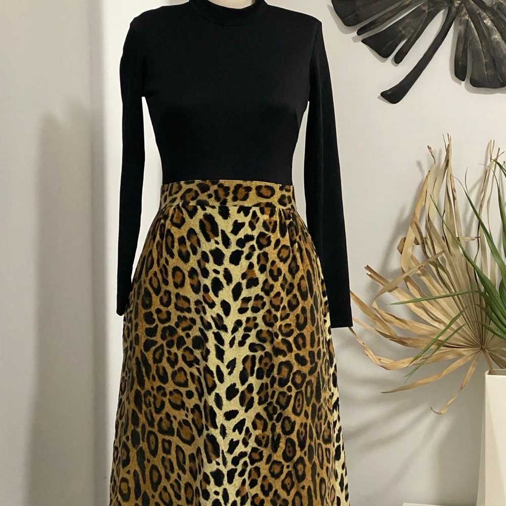 70’s Velvet Leopard Dress XS - image 1