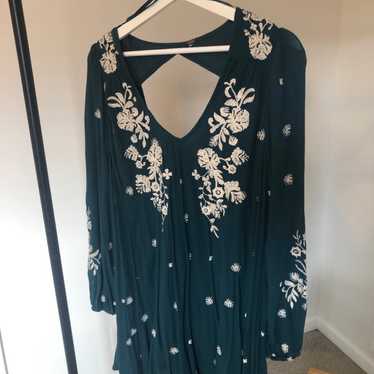 Free People teal floral embroidered dress