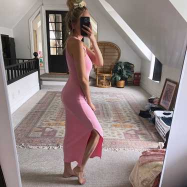 Pink Ribbed Bodycon Maxi Dress - image 1