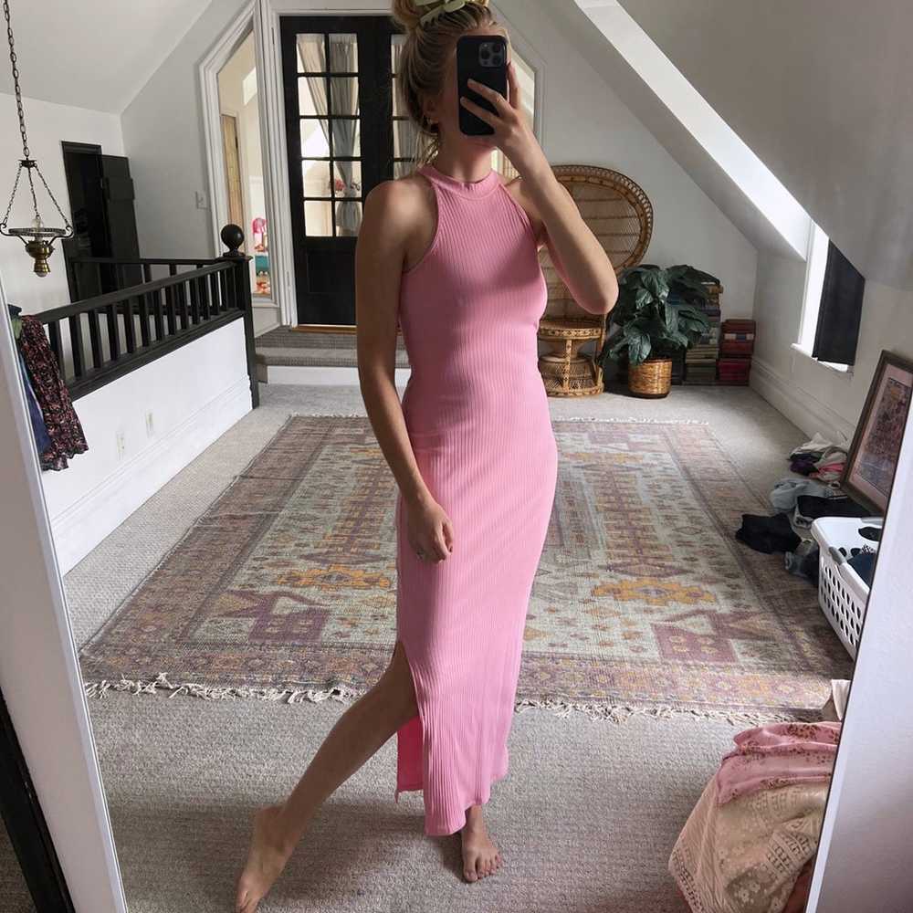Pink Ribbed Bodycon Maxi Dress - image 2