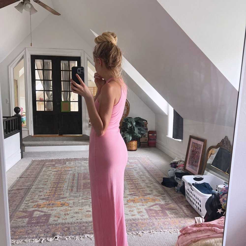 Pink Ribbed Bodycon Maxi Dress - image 4