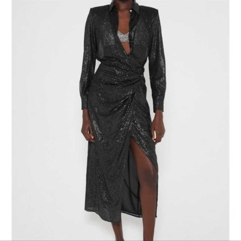 Zara Sheer Sparkly Midi Wrap Dress - image 1