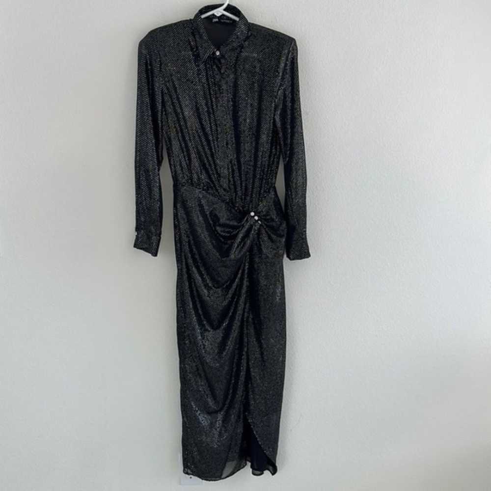 Zara Sheer Sparkly Midi Wrap Dress - image 2