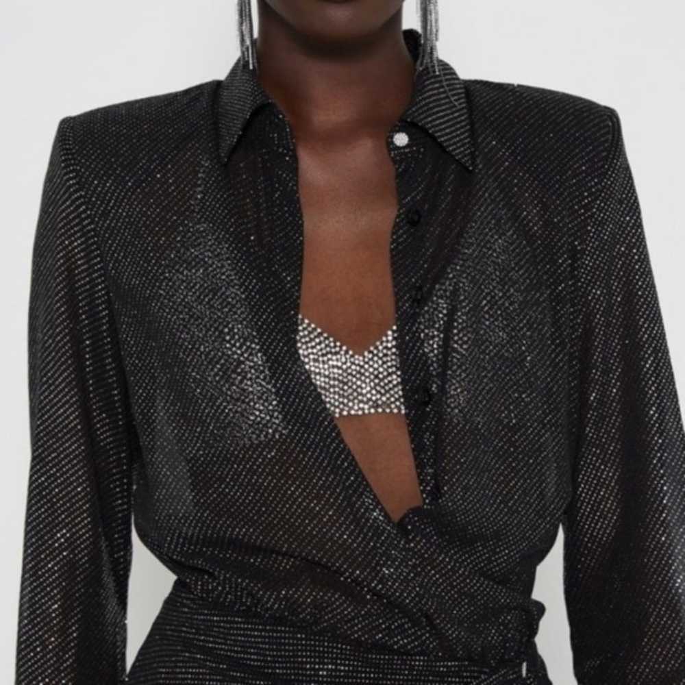 Zara Sheer Sparkly Midi Wrap Dress - image 3