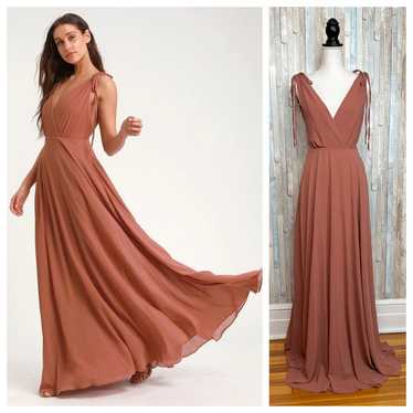 Lulus S Dusty Pink Flowy Maxi Dress Gown Deep V L… - image 1