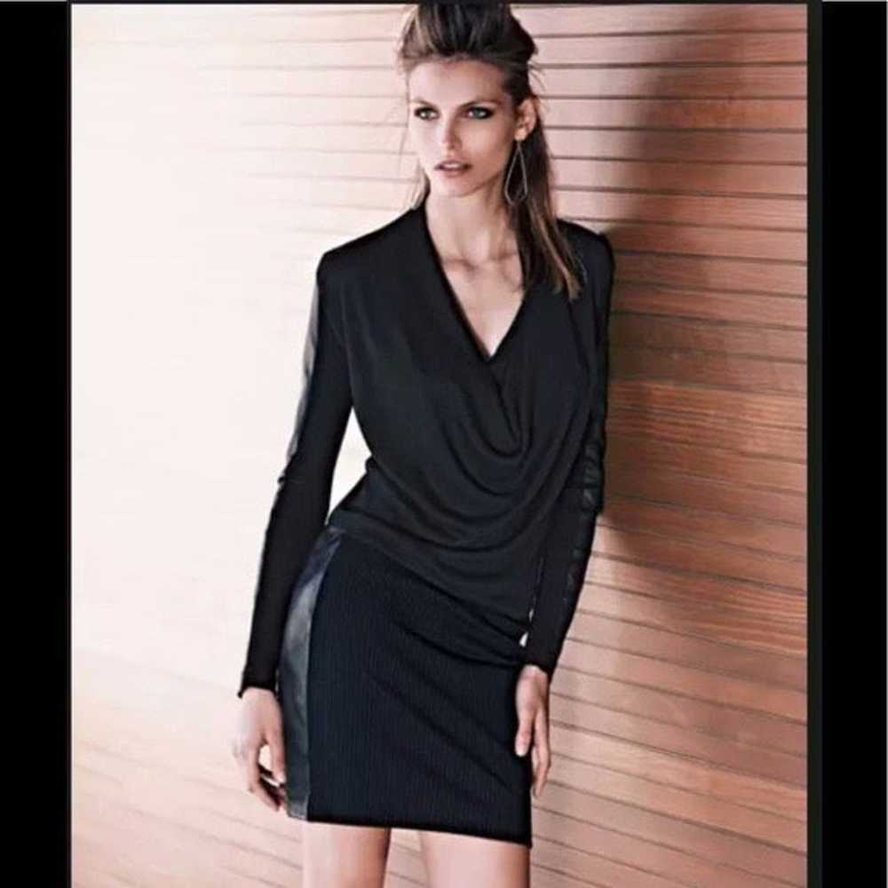 Nicole Miller | Leather-Paneled Ribbed-Knit Dress - image 8