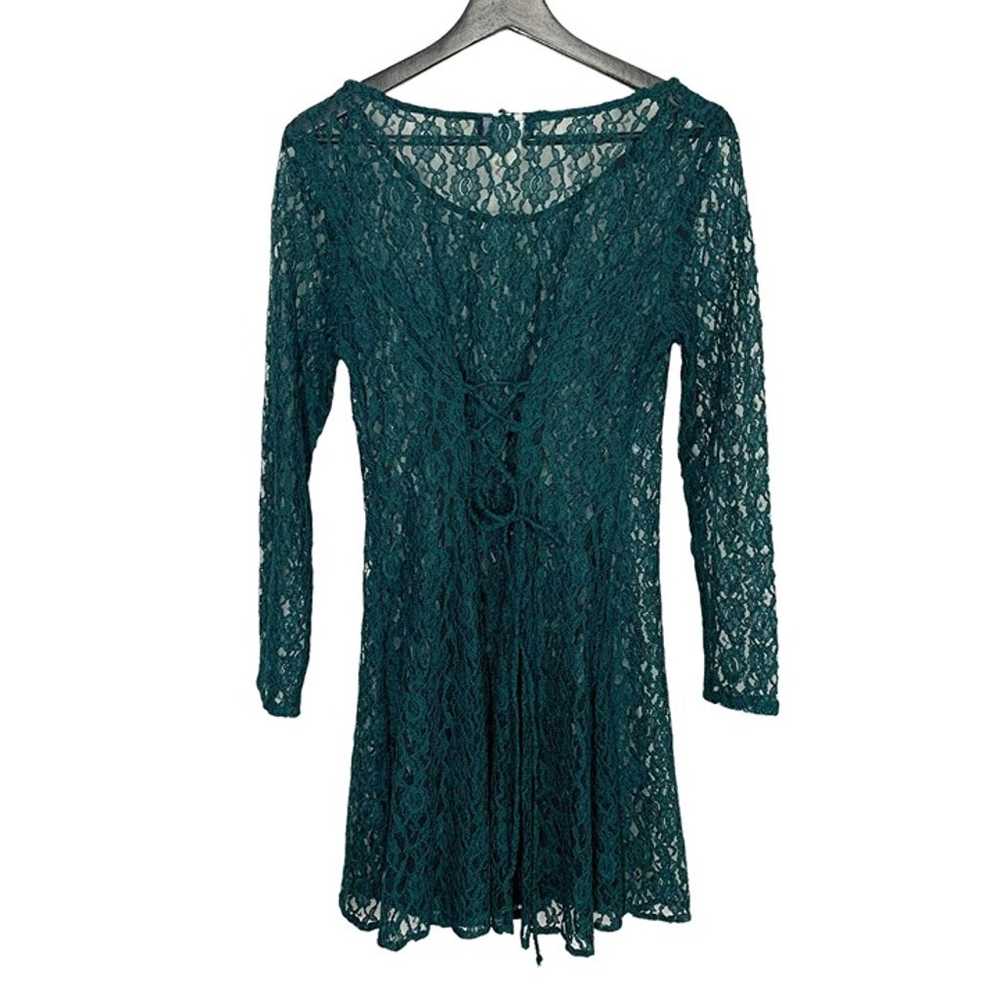 Vintage 90s Green Lace Long Sleeve Lace Up Back M… - image 2