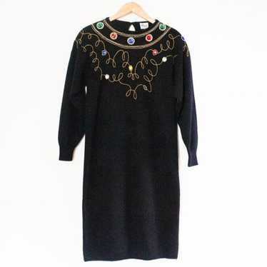 Darian | Vintage 80's Black Jeweled Long Sleeved … - image 1