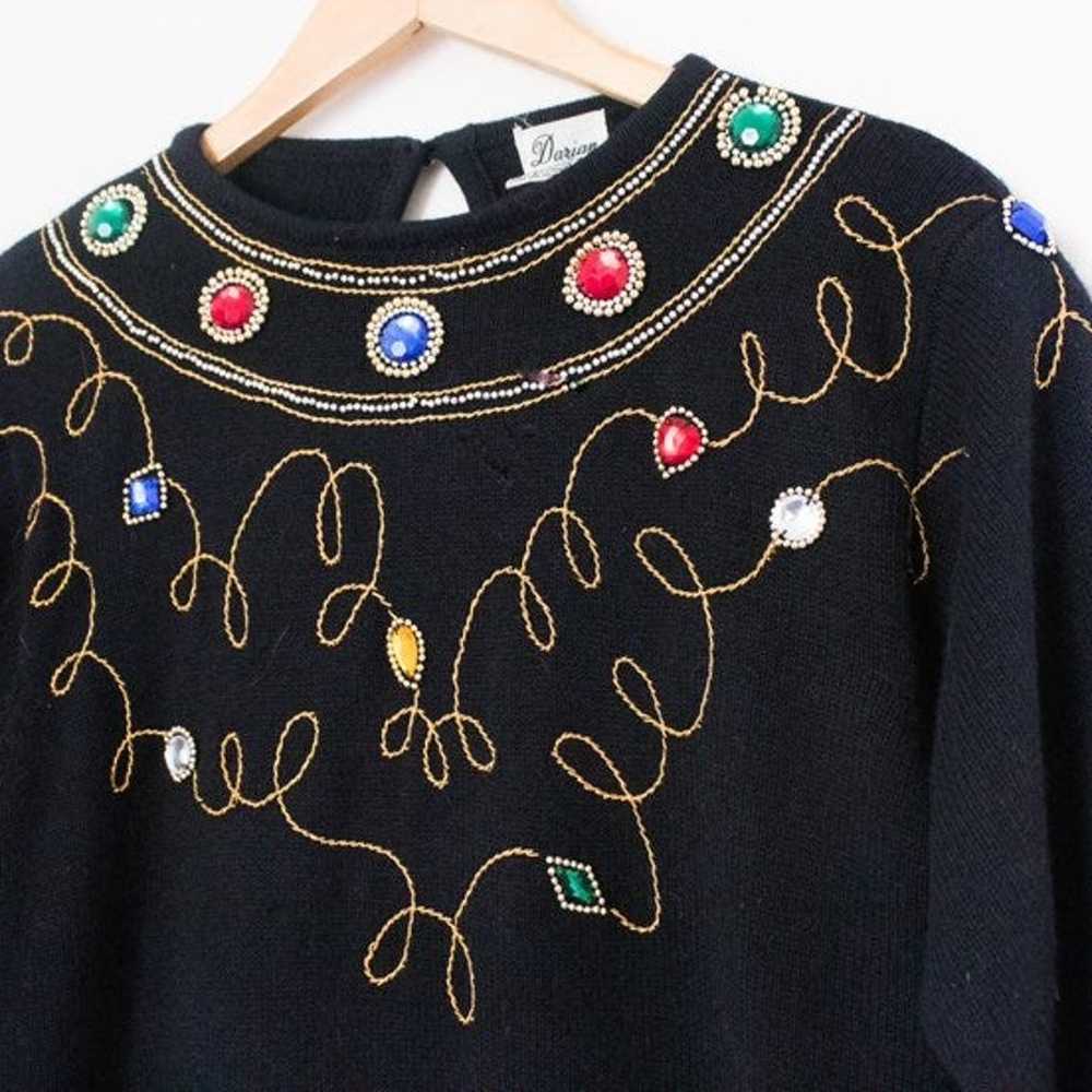 Darian | Vintage 80's Black Jeweled Long Sleeved … - image 2