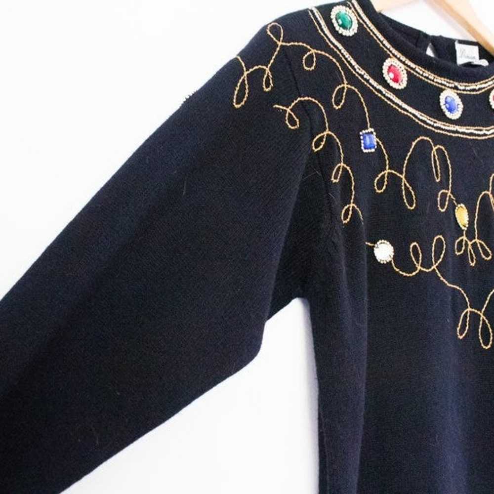 Darian | Vintage 80's Black Jeweled Long Sleeved … - image 4