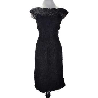 50s Wiggle Cocktail Dress Boat Neck Cap Sleeve - image 1