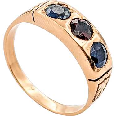Antique Sapphire & Garnet Ring In Yellow Gold