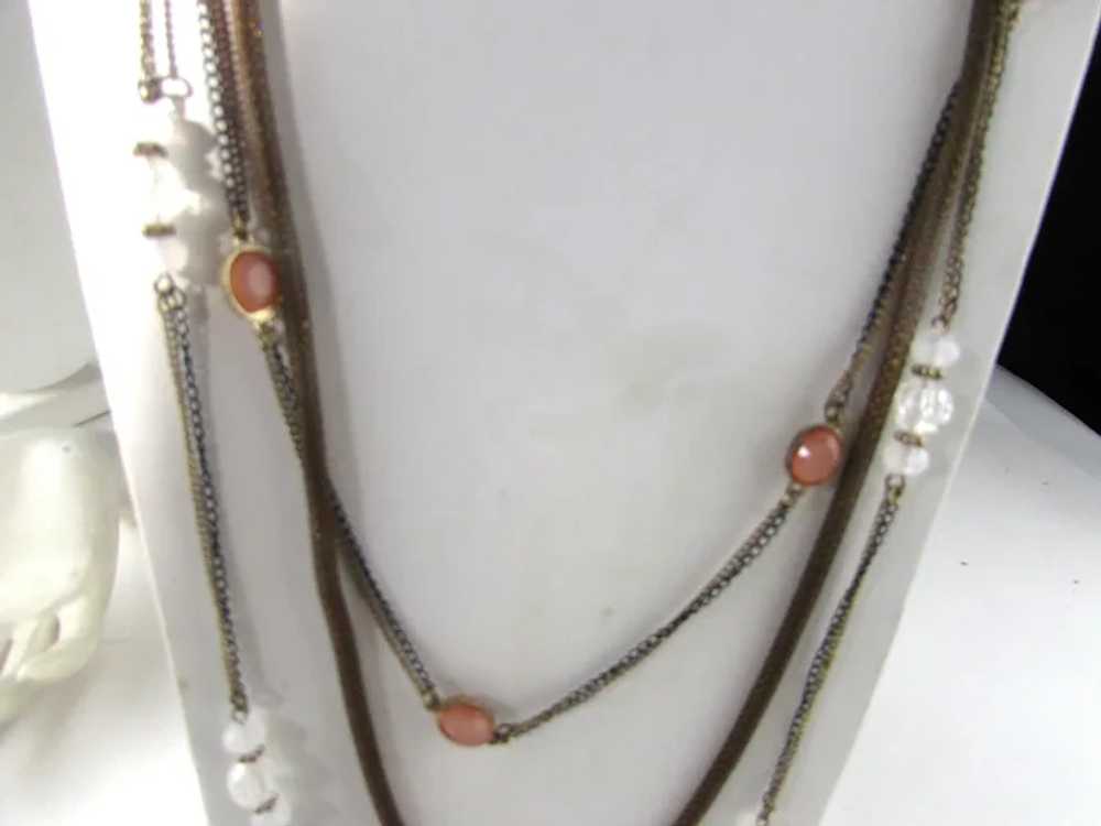Gold Tone Three Strand Necklace With Coral Bead A… - image 5