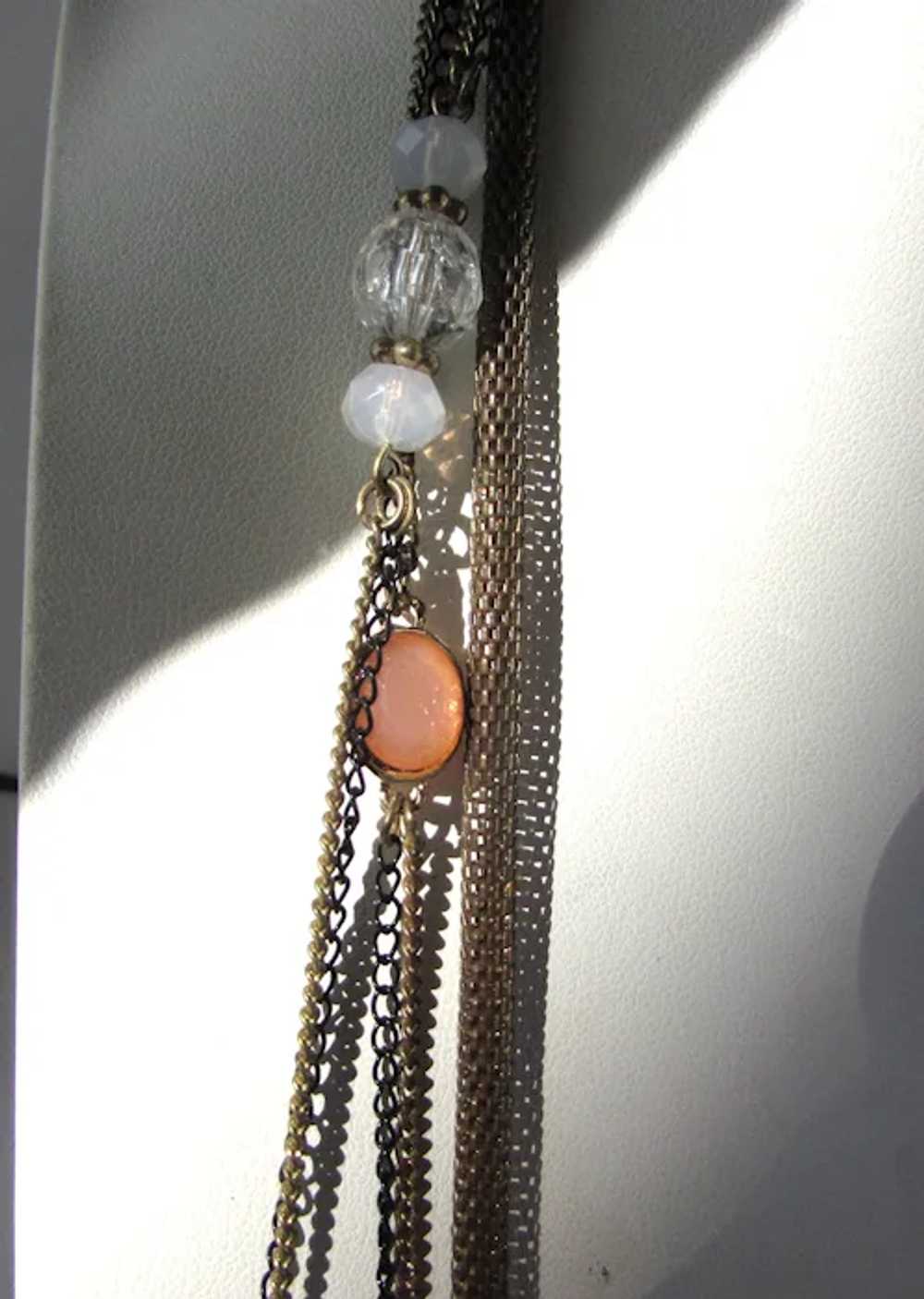 Gold Tone Three Strand Necklace With Coral Bead A… - image 7