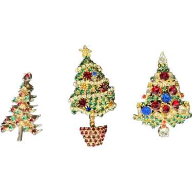 Wonderful Christmas Tree Brooch LOT Rhinestones Co