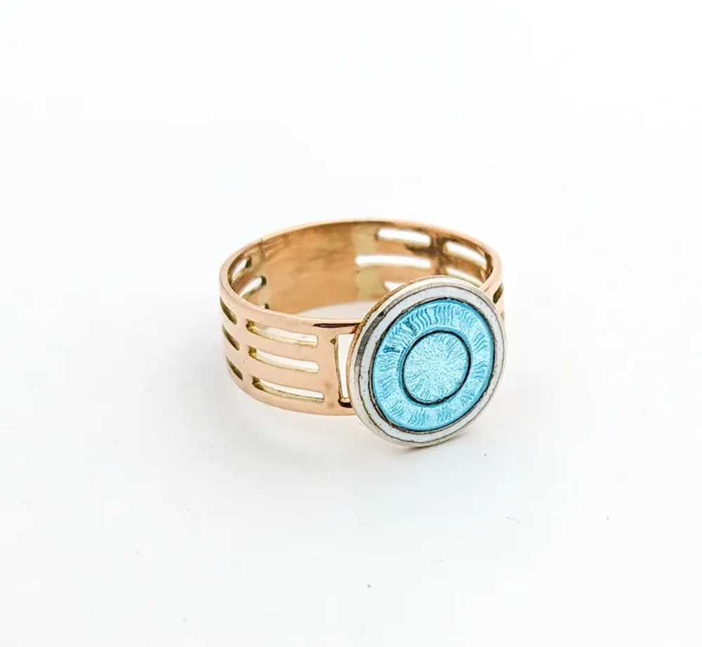 Guilloché Enamel Blue Disc Ring In Yellow Gold - image 10