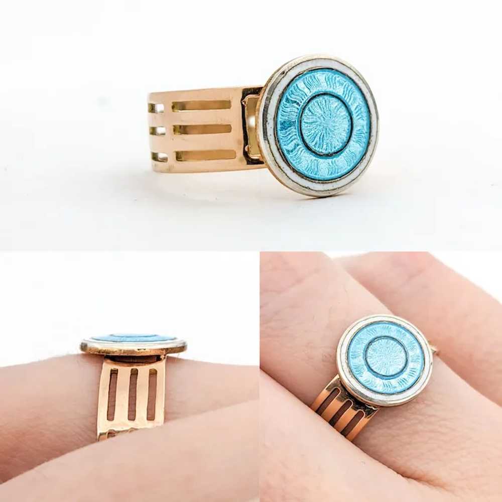 Guilloché Enamel Blue Disc Ring In Yellow Gold - image 2