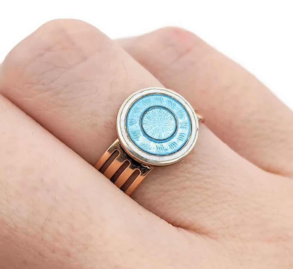 Guilloché Enamel Blue Disc Ring In Yellow Gold - image 3