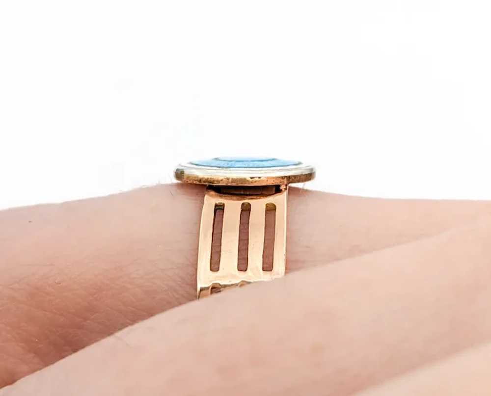 Guilloché Enamel Blue Disc Ring In Yellow Gold - image 5