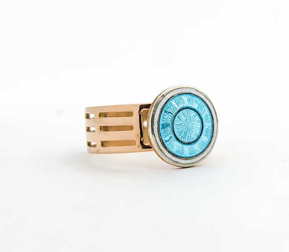 Guilloché Enamel Blue Disc Ring In Yellow Gold - image 7