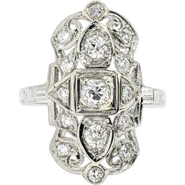 Antique .96ctw Diamond Shield Ring In White Gold