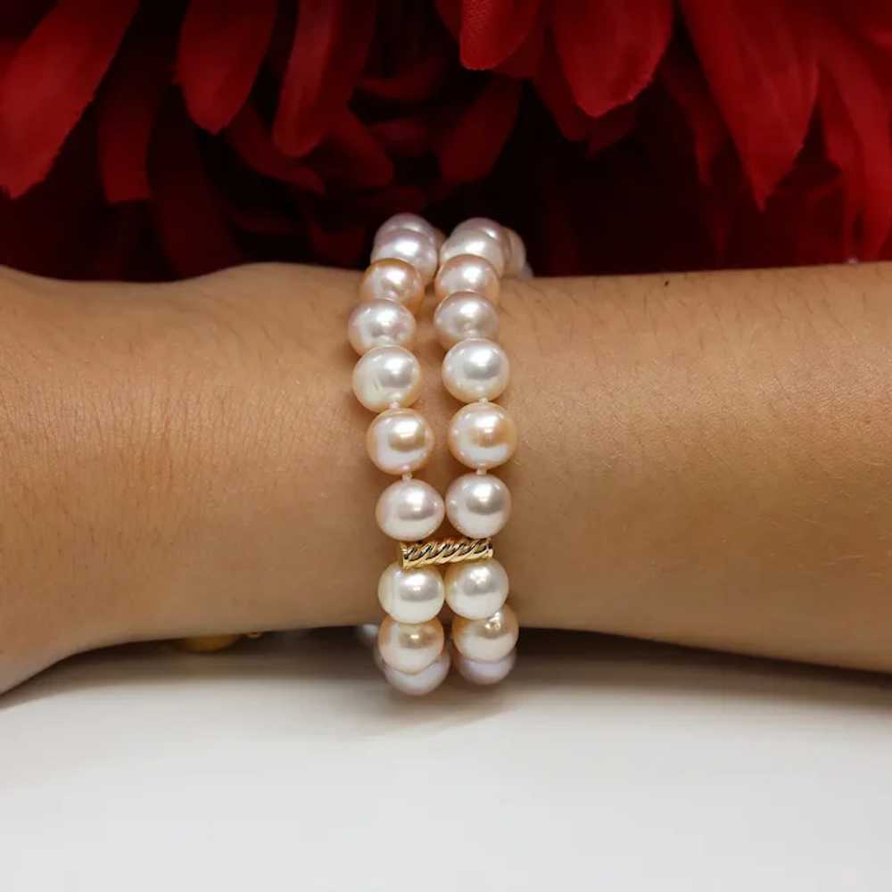 Vintage Two-Strand Freshwater Pearl Bracelet 14K … - image 2