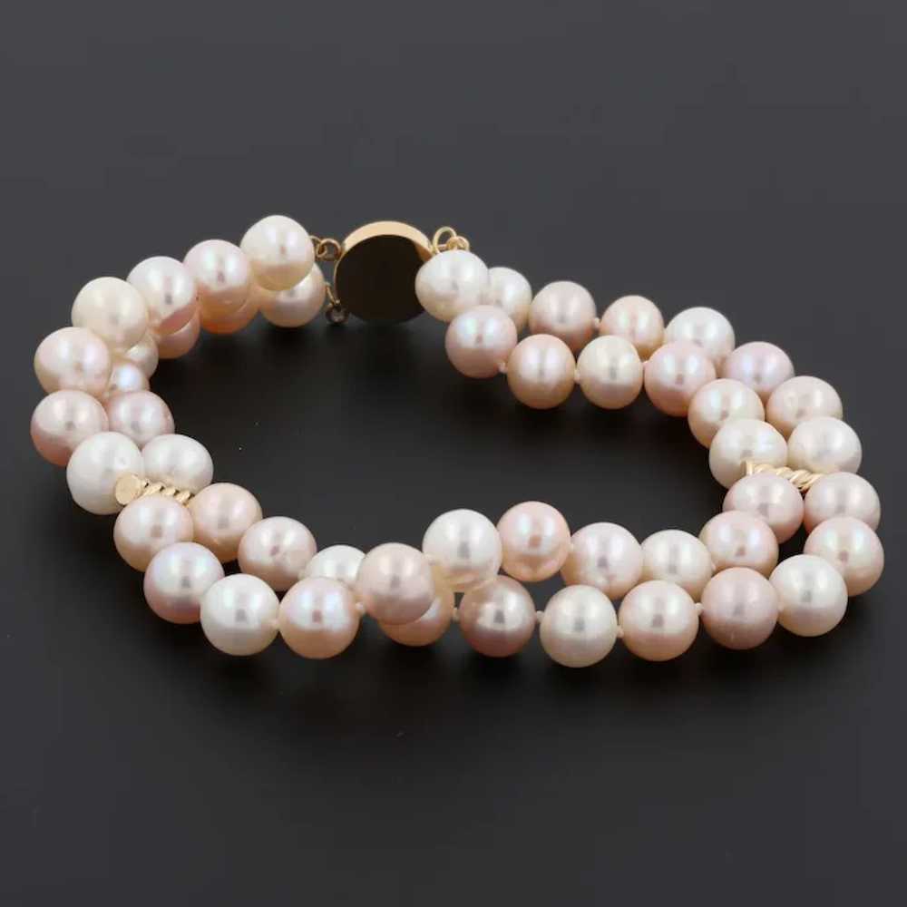 Vintage Two-Strand Freshwater Pearl Bracelet 14K … - image 3